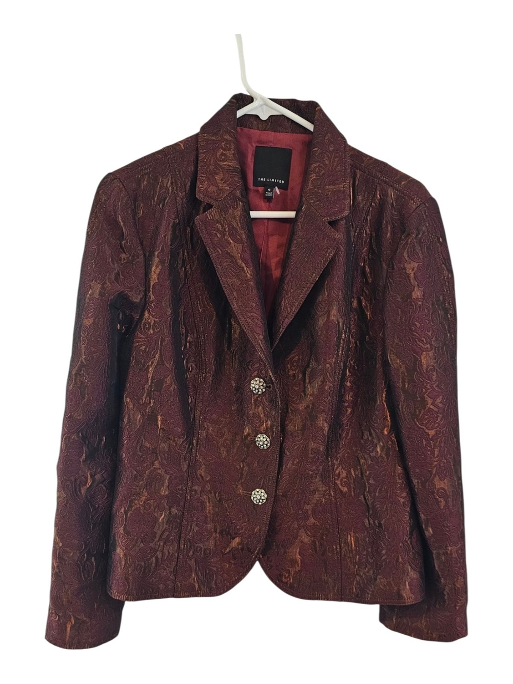 The Limited Women's Metallic Burgundy Paisley Blazer Size 12